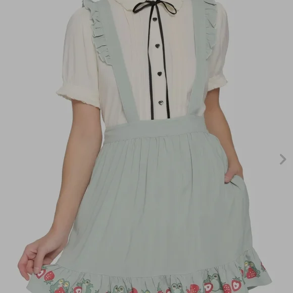 Cute Frog W Strawberry Print Suspender Skirt - Picture 1 of 9
